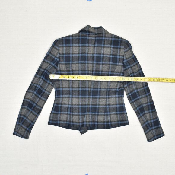 Bebe Women Double Breasted Blazer Plaid Polyester Gray Size 4 Acrylic Blend - Picture 4 of 8